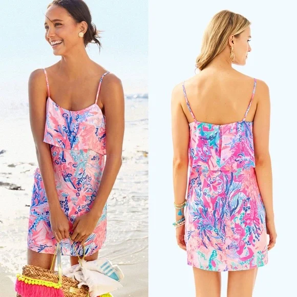 Lilly Pulitzer Lexi Mini Dress Light Paschia Pink Aquadesiac Coral Floral Medium - Picture 3 of 12